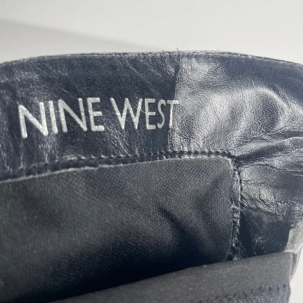 Nine West Cybercore Black Leather Flat Over The Knee Boots Size 7
